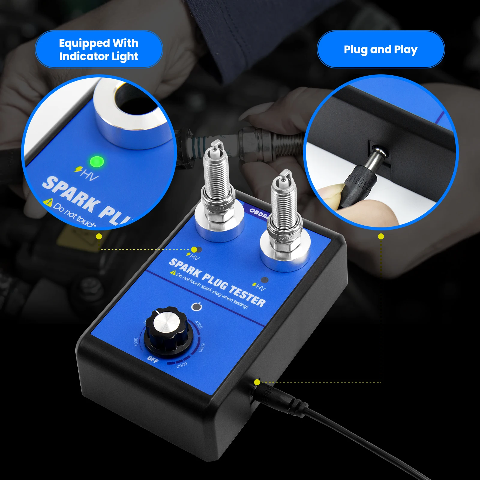 Spark Plug Tester OBDResource Car Dual Holes 110V 220V 0-6000rpm Frequency Auto Engine Ignition Coil Tester Spark Tool