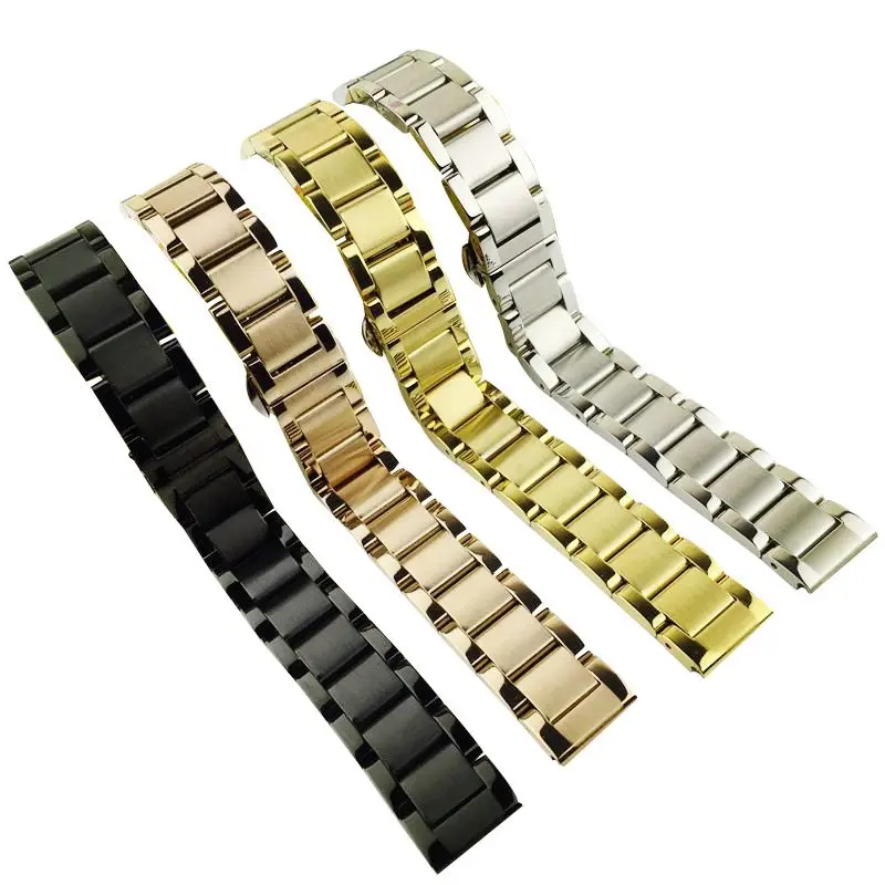 

18mm 20mm 21mm 22mm Stainless Steel Universal Straight End Butterfly Buckle Watch Silver Rose-gold Black Watch Strap Band