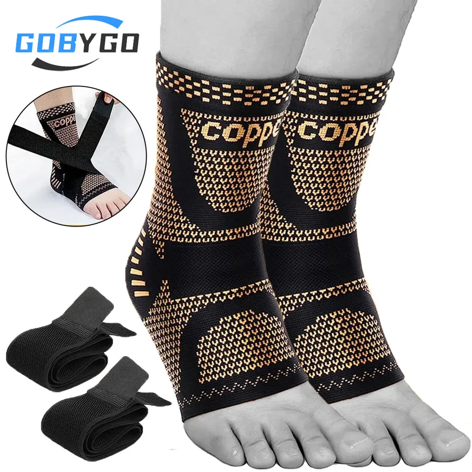 fitness ankle straps ankle straps ankle support ankle support brace GOBYGO Adjustable Copper Compression Ankle Support Sleeve Sprained Ankle Eases Swelling Achilles Tendonitis Plantar Fasciitis