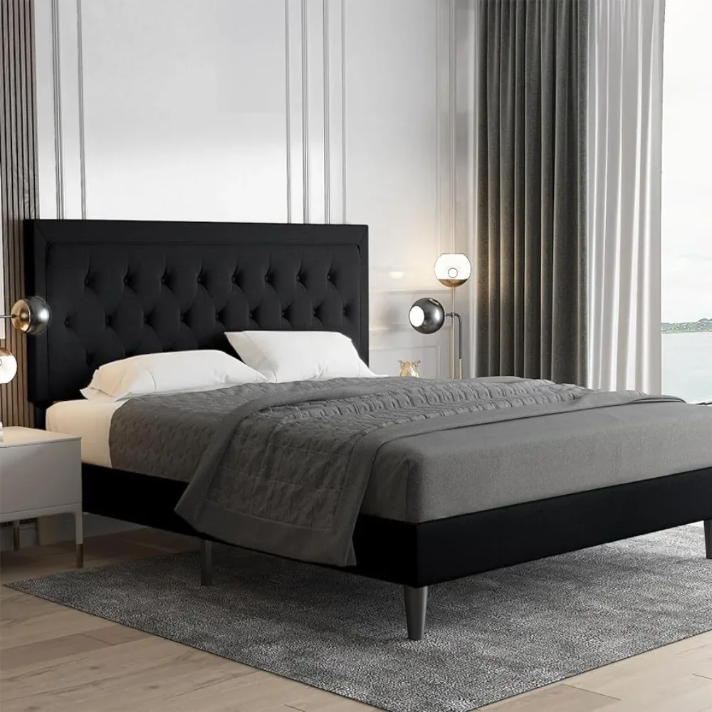 

Canape 150x190 for Bed Bases & Frames Button Tufted King Size Bed Frame Upholstered Platform Bed With Adjustable Headboard Black