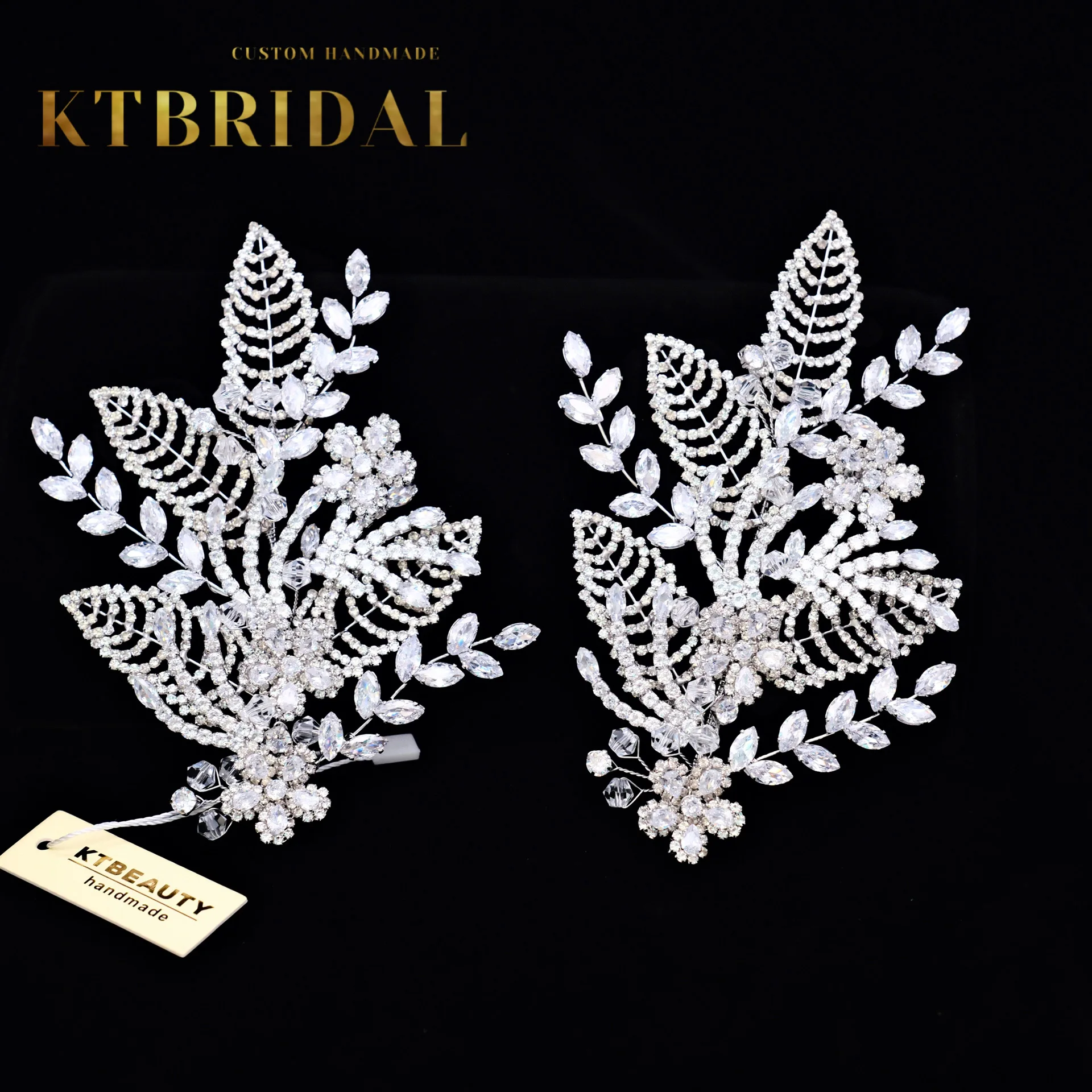 KTBRIDAL 티아라 수제 신부 헤드피스, 크리스탈 나뭇잎 패션 주얼리, 여..