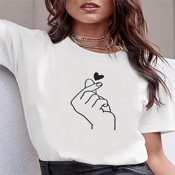 1Pcs Women Cartoon gesture Print T Shirt Lady Graphic Casual Short Sleeved White Black Female Tee Round-neck Girl Cute T-shirts