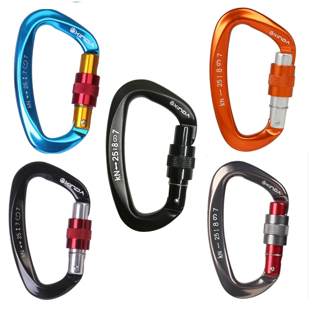 XINDA 25KN Mountaineering Caving Rock Climbing Carabiner D Shaped Safety Master Screw Lock Buckle Escalade Equipement