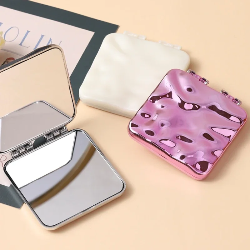 Electroplated Mini Mirror Portable Personality Simple Makeup Mirror Dormitory Folding Handheld Double-sided Vanity Mirror sharkbang cow style mini 3 inch photos album 16 sheets double sided bags idol cards storage book postcards collection organizer