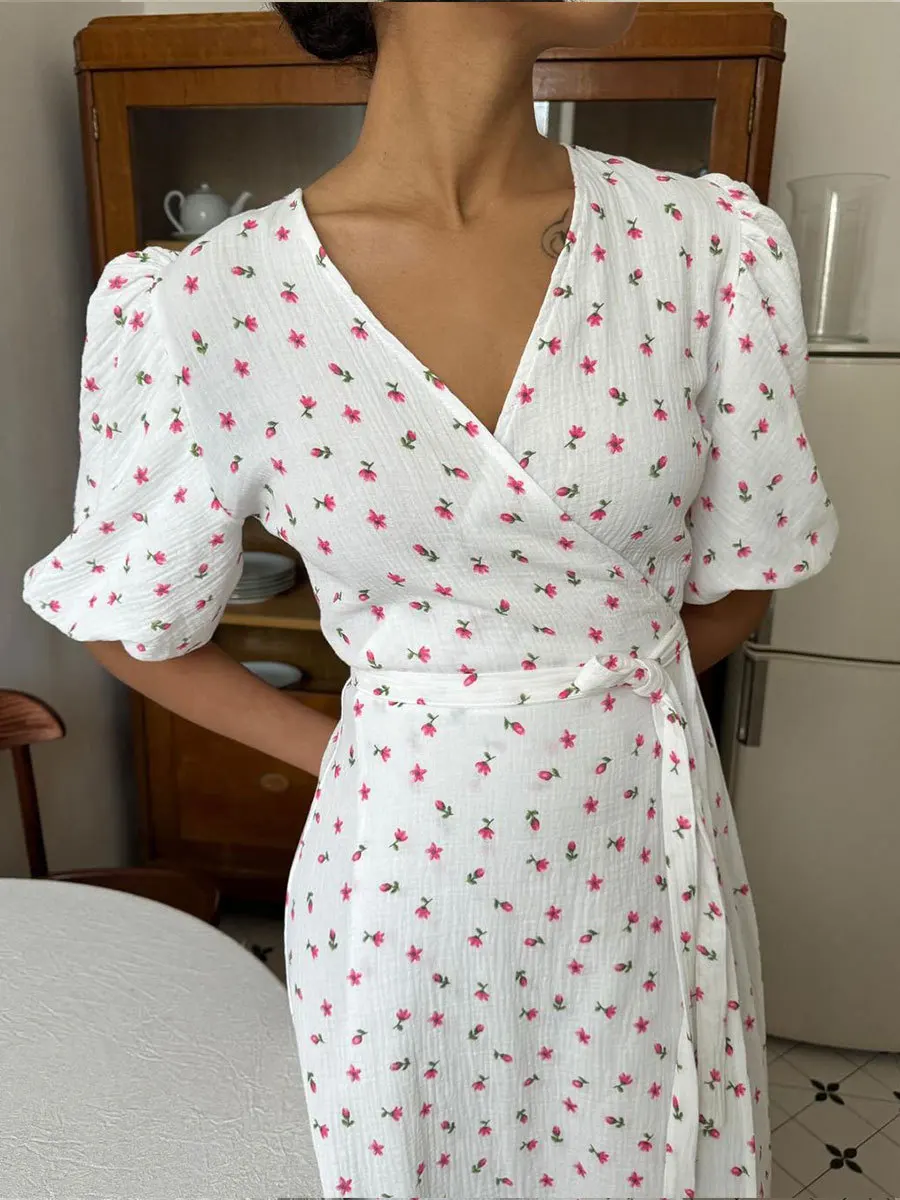 Women's Loose Fit Cotton Blend Maxi Dress with V-Neck & Short Sleeves S0c25e70a63f64b70b4f41be44c8c900fg