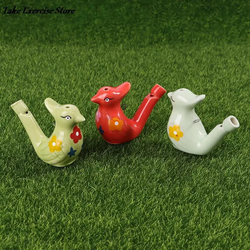 Coloured Drawing Ceramic Water Bird Whistle With Lanyard Bathtime Musical Toy For Kid Early Learning Educational Toy 1Pc