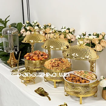 4.5L Luxury Golden Chafing Dish Buffet Warmer – Stainless Steel Four-Leaf Diamond Lid 1
