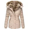 Winter Warm Wool Collar Cotton Coat Womens Zipper Long Sleeve Slim Fit Hooded Cotton Coat 2