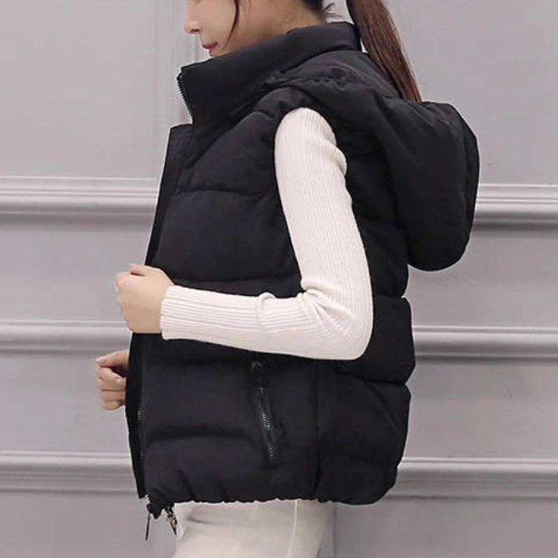 Autumn Casual Warm Thick Waistcoat 2024 Spring Hooded Women Cotton Vest Sleeveless Solid Removable Hat Vest Coats Female Jackets