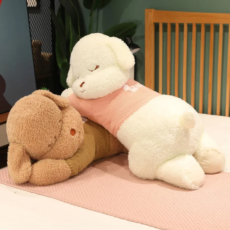 80/100cm Lovely Giant Size Lying Dog Plush Toys Soft Sweater Dog