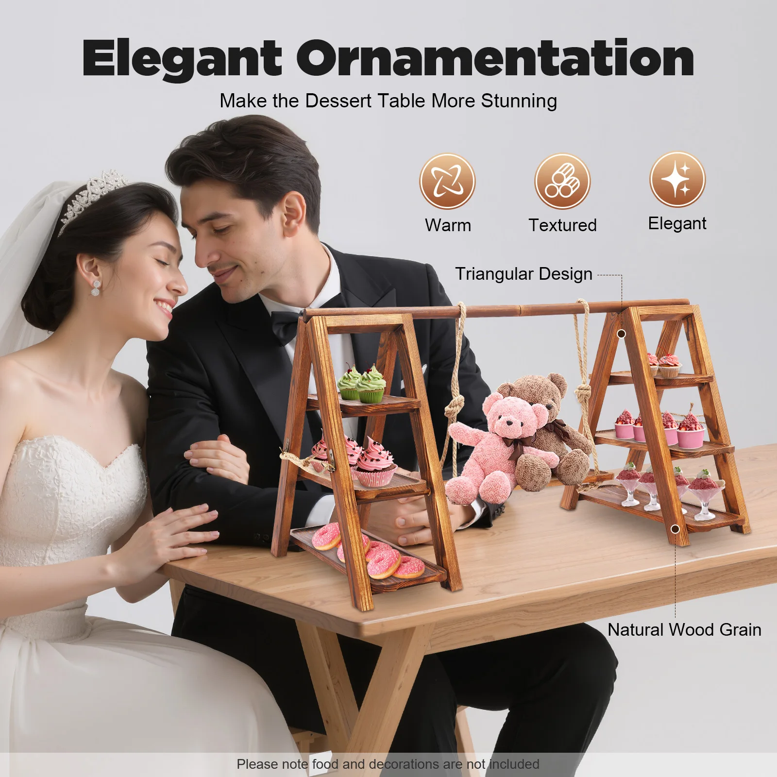 3-Tier Solid Wood Dessert Stand 6KG Load Capacity Detachable Wooden Cupcake Display Rack for Wedding Birthday Party 2