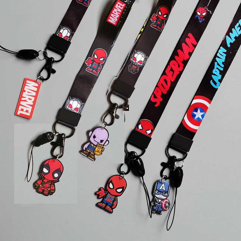 

Disney Marvel Spiderman Deadpool Iron Man Captain America Anime Figure Polyester Mobile Phone Lanyard Pendant Toy Children Gifts