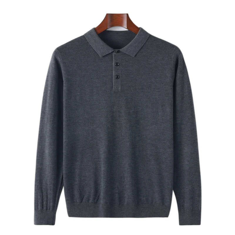 Men Thin Style Sweater Soft Cotton Wool Blend Polo Collar Shirt Business Casual Knitted Blending Pullover Men Oversized Clothing