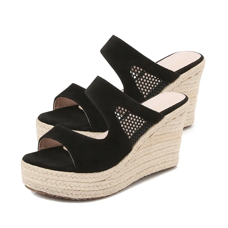 

EAGSITY Suede fashion women Bohemia peep toe wedges sandals platform ankle strap beach ladies sandals pumps causal shoes