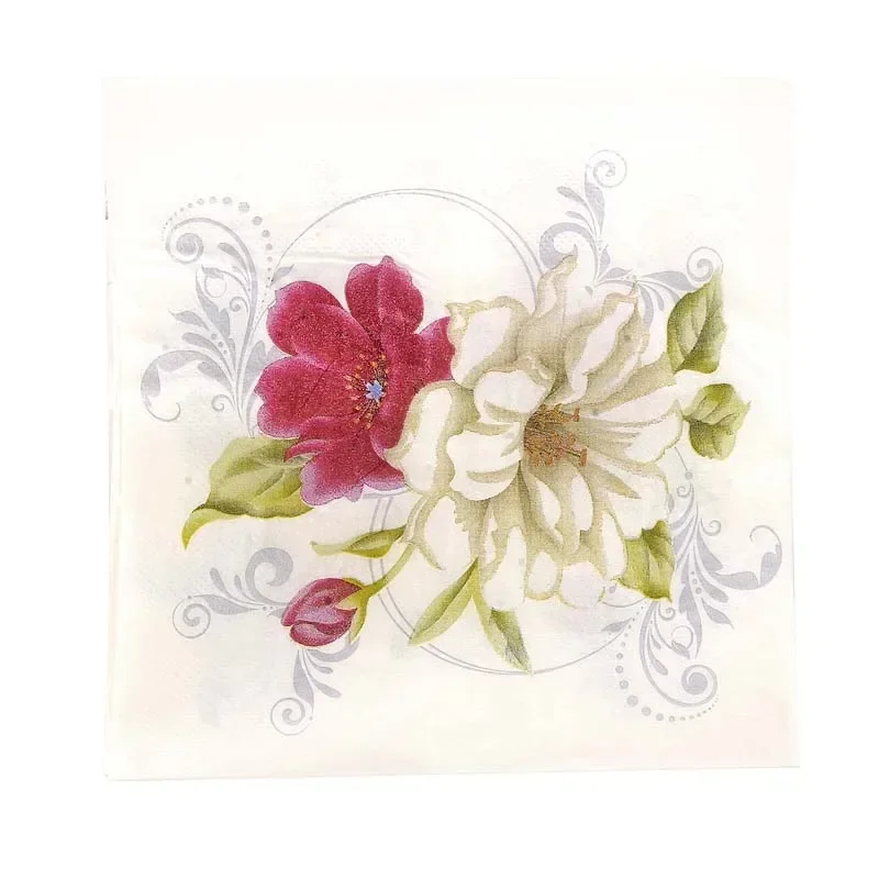 Lilies Colourful Printed Napkins Wedding Wine Glasses Flower Paper Napkins Placemats Banquet Paper 20pcs Wood Pulp Mouth Cloths Paper Napkins Disposable Paper Placemats