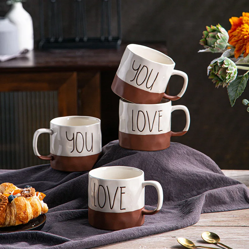 

400ML Fashion Mug With Spoon Milk Coffee Cups Ceramic Couples Coffee Cup Gift Tea Cup Beer Cup Drinking Cup Christmas Present