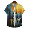 Summer Men's Printed Short Sleeve Shirt Oil Painting Starry Sky Cartoon Cat Print Street Daily Casual Oversized Tops SIZE S-5XL 2