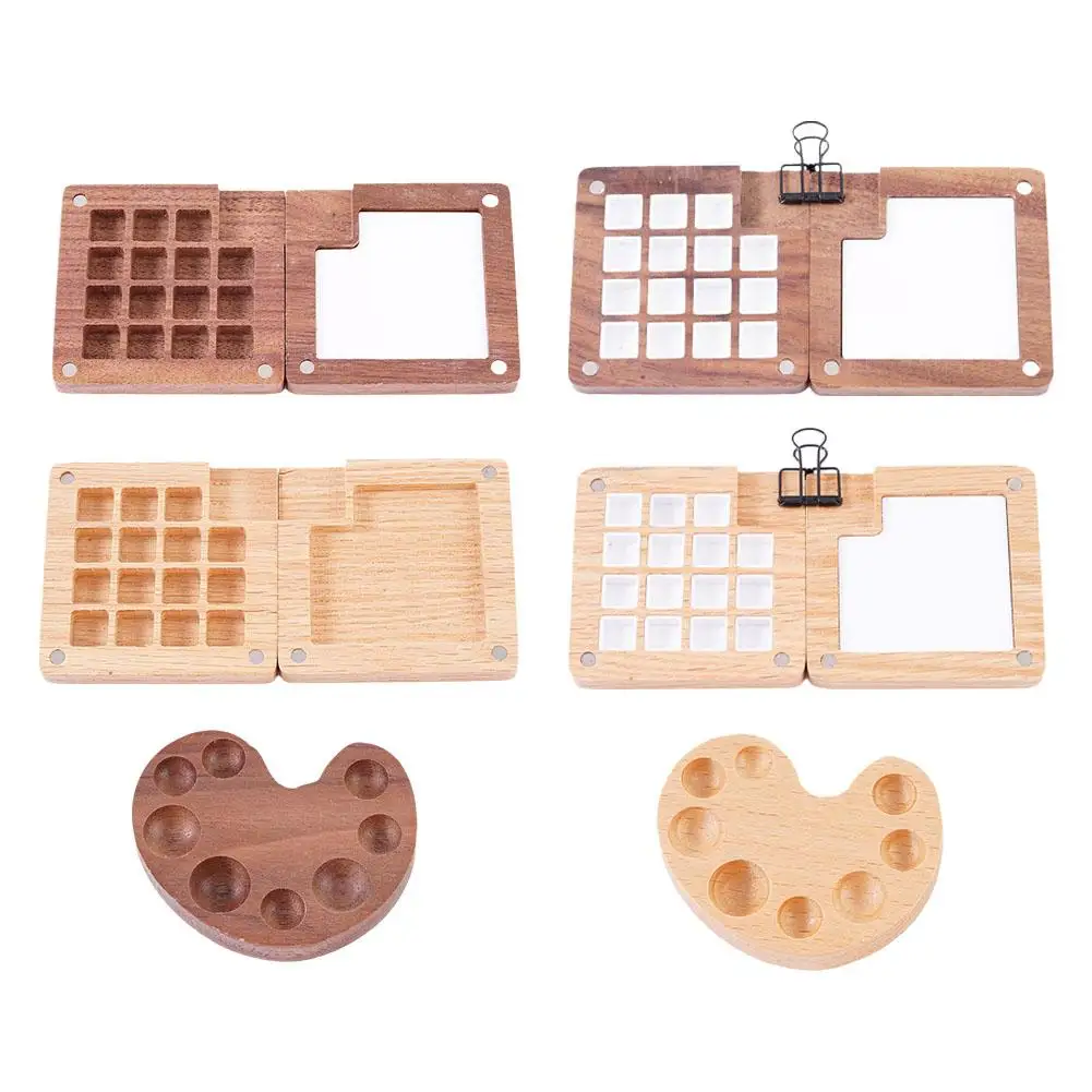 Empty Wooden Watercolor Palette Ins Style Travel Portable Mini Watercolor Acrylic Paint Box Square Tray Box Art Painting Supplie paint tray color palette watercolor palette