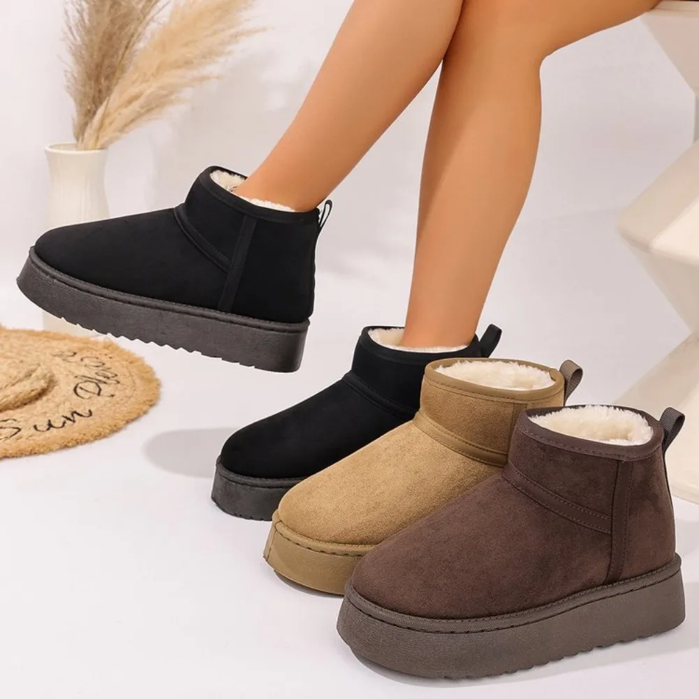 Thick Plush Platform Snow Boots Women Winter Keep Warm Fur Cotton Shoes Woman Faux Suede Slip-On Ankle Botas Padded Shoes