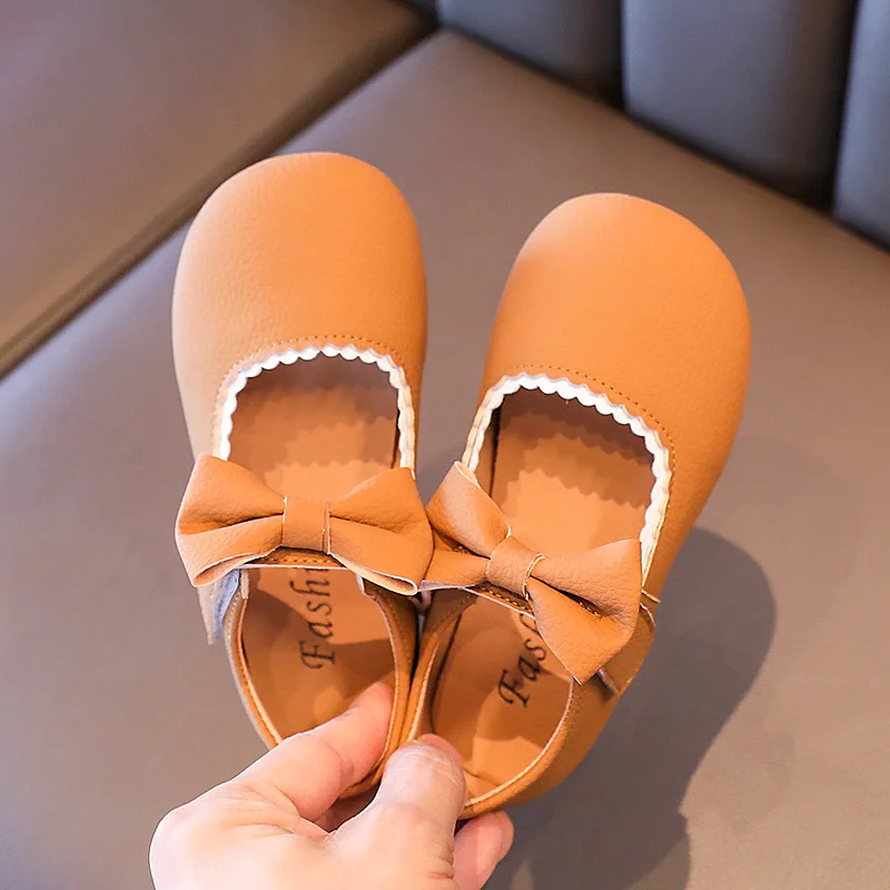 

Baby Girl's Princess Shoes Soft Leather Bowknot Cute Children Autumn Shoes 21-36 Toddler Light Comfy Solid Color Kids Flat Shoes