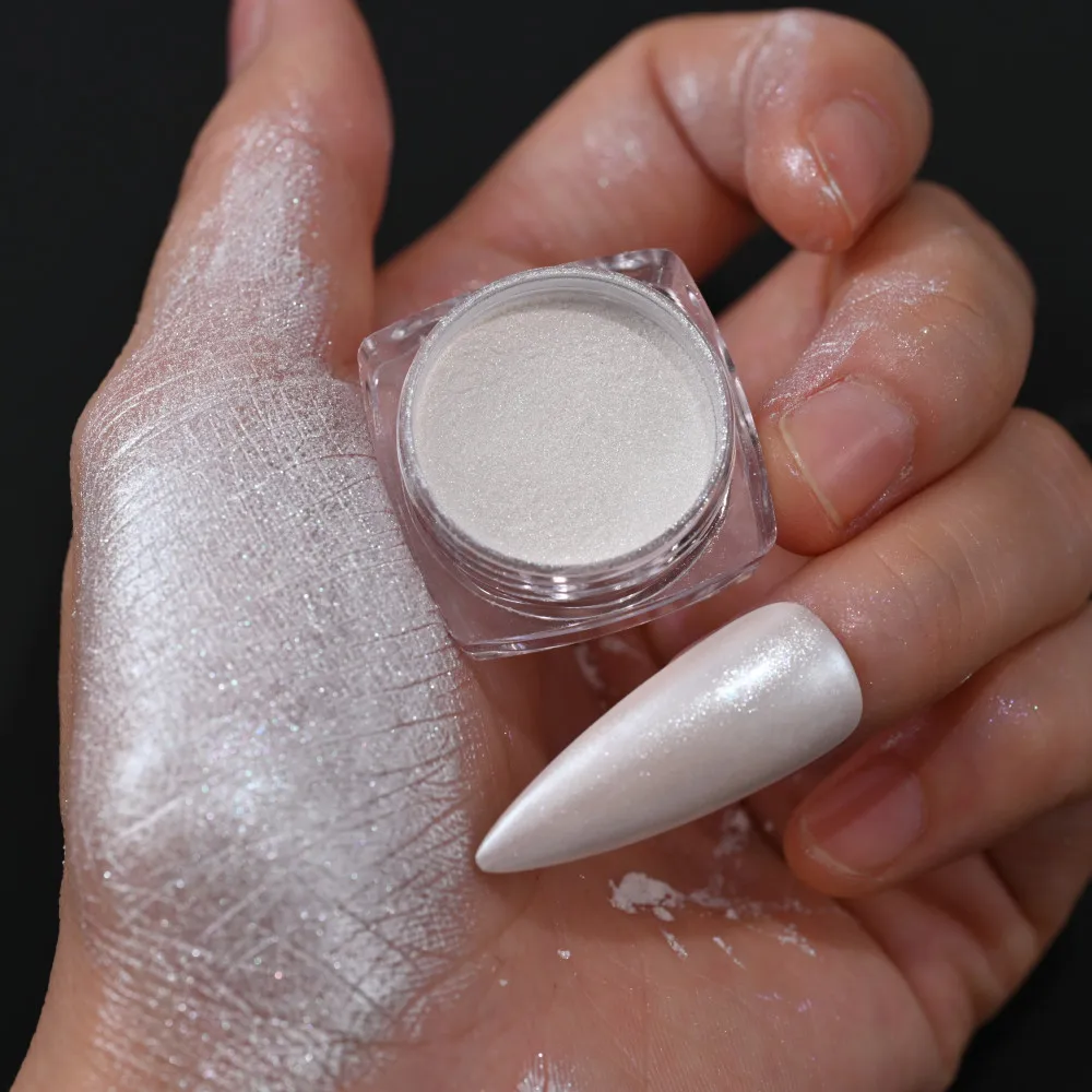 Pearl White Nails Glitter Aurora Hailey Bieber Nails Moonlight Powders Fritillary Shell Mirror Pigment Nail Decoration