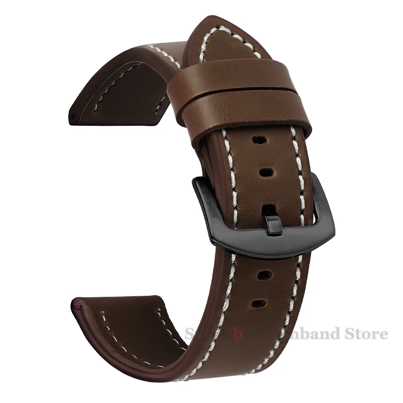 Vintage Leather Sport Watch Band with Stainless Steel Buckle - Premium Watch Accessory