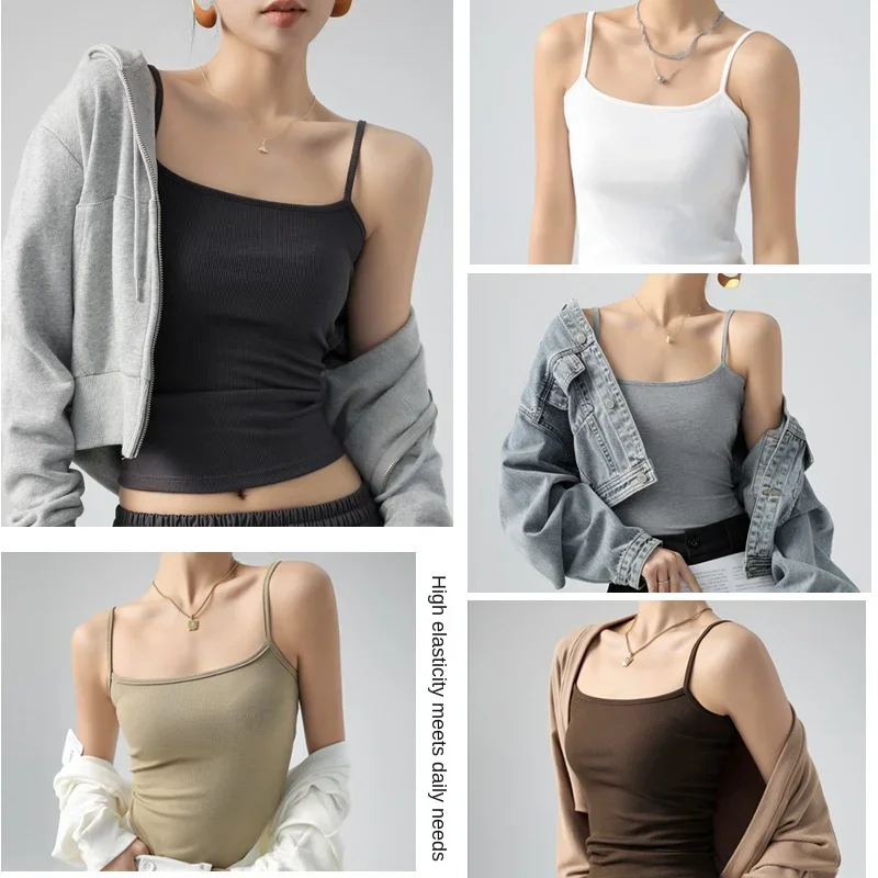Wholesale Summer Basic Tanks Spaghetti Strap Camis Solid Strecth Tops for Women Sleeveless Slim Fit Basic Solid knitted Camisole