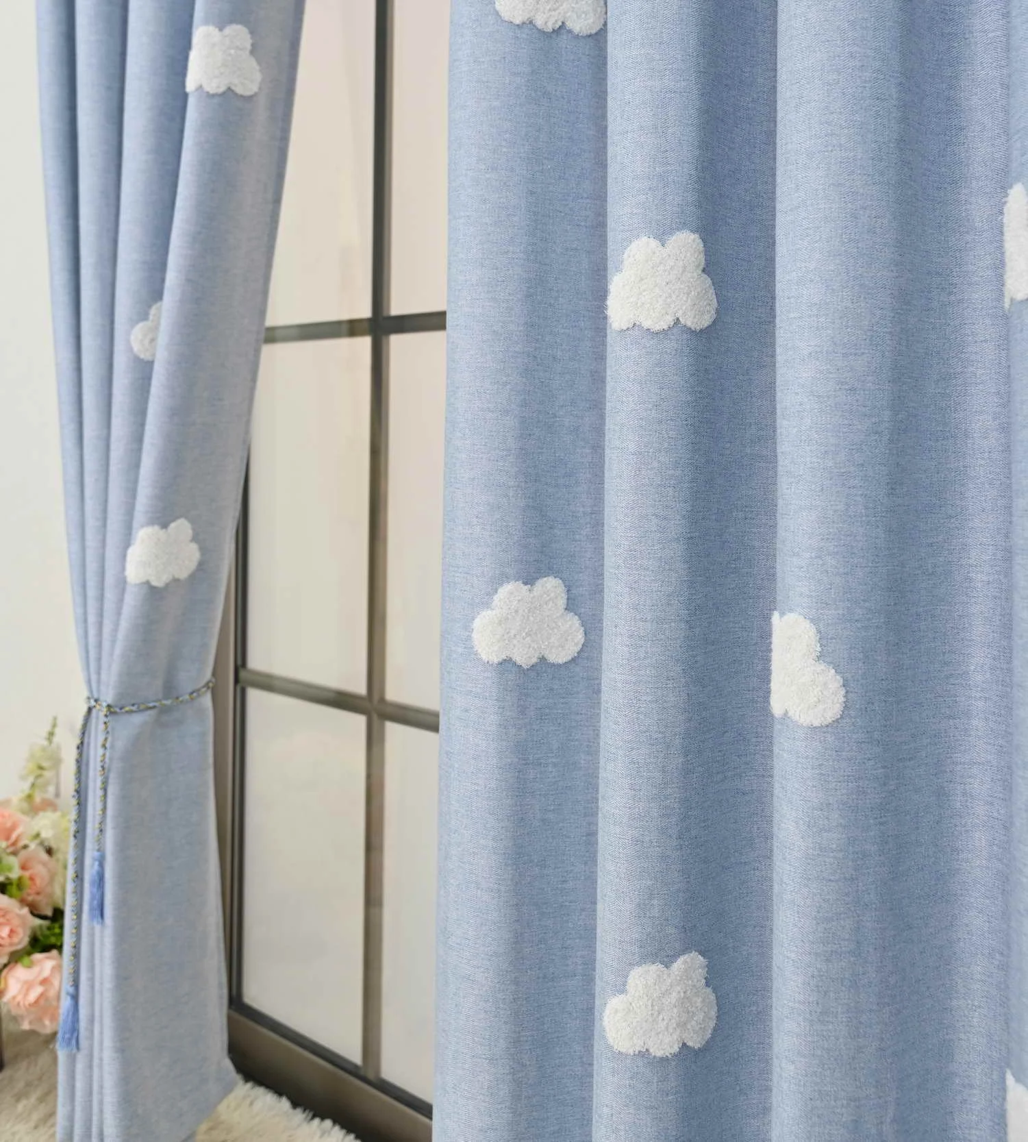 3D Cloud Embroidery Kids Curtains for Room Darkening, Thermal Insulated, Blackout Window Treatment,Grommet Top Window Curtains - Image 6