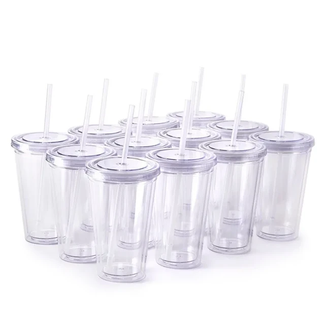 16oz Double Wall Acrylic Tumbler Straw  Double Wall Plastic Tumblers Lids  Straws - Tumblers - Aliexpress