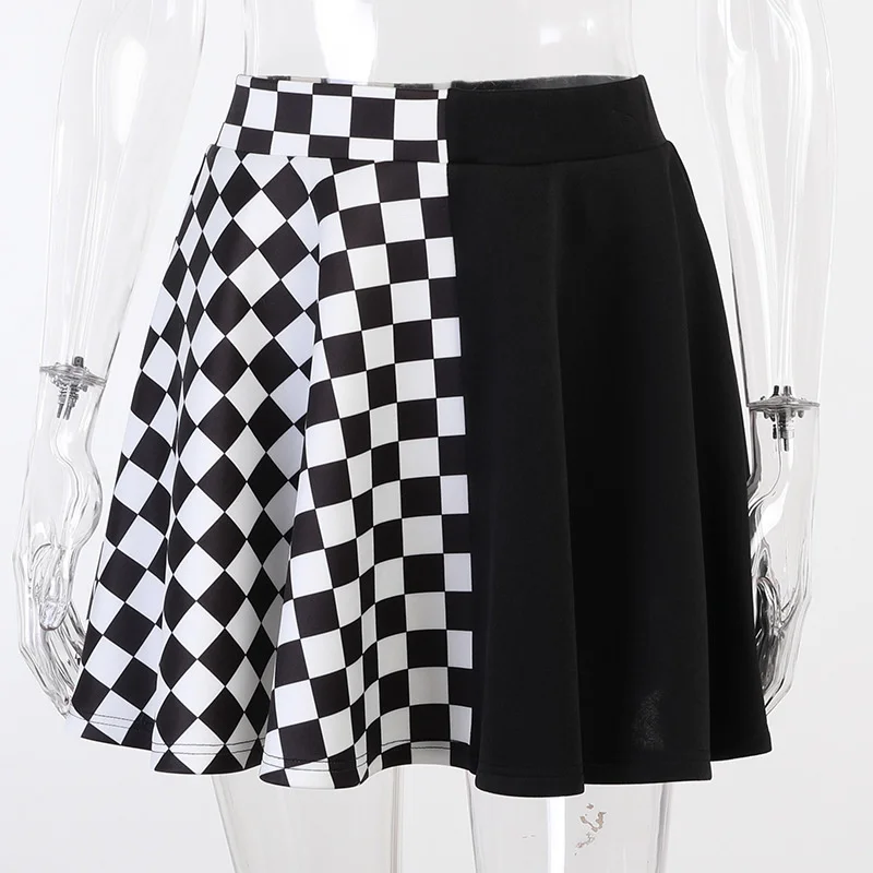 Pleated Plaid Stripe Stitching High Waist Patchwork Korean Summer Gothic Fashion Sexy Gothic Mini Preppy Woman Skirt nike skirt