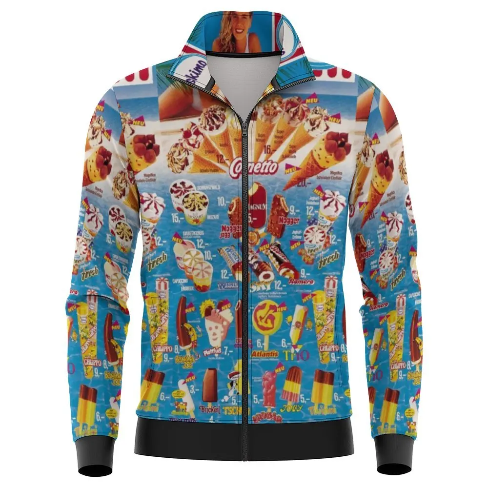 thumbnail image 1 of 2024 Nueva tendencia de moda de primavera y otoño Chaquetas bomber holgadas de manga larga con bolsillo y estampado 3D de helado simple Abrigos de gran tamaño, 1 of 5