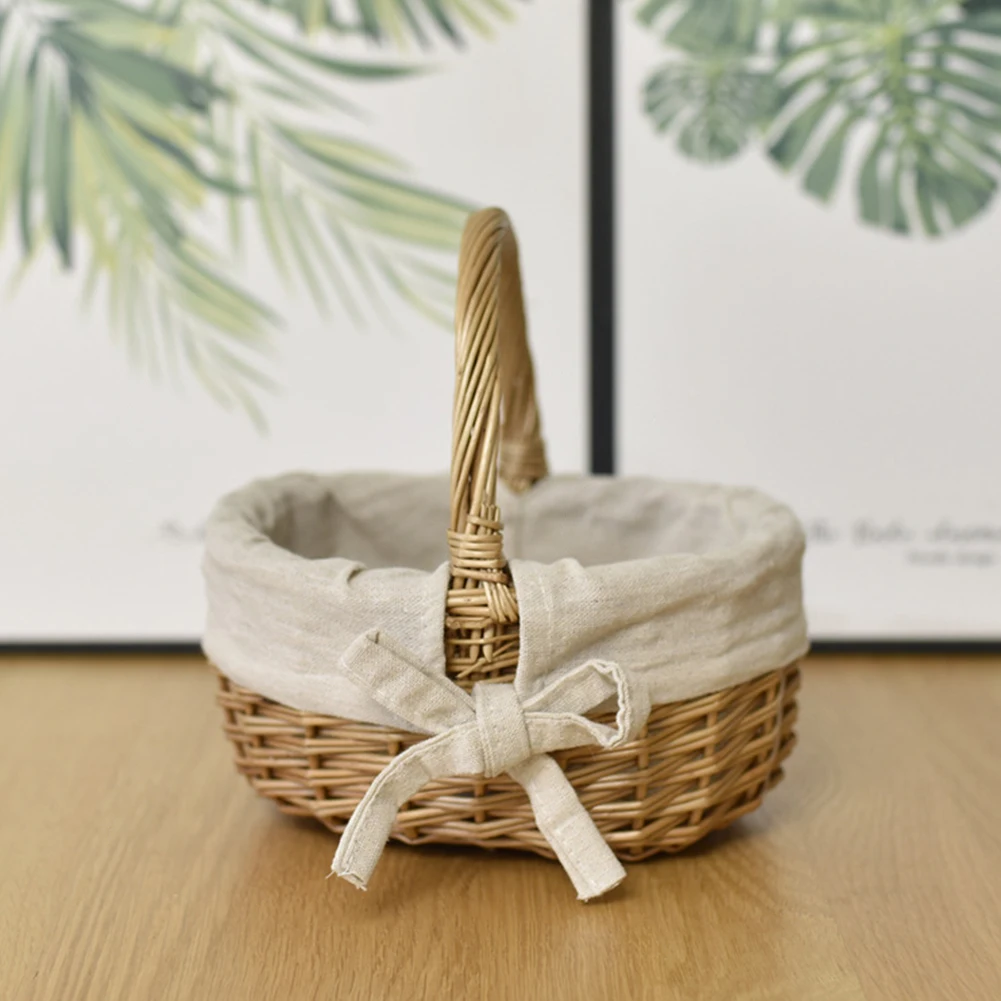 Hand-Woven Wicker Basket with Handle Handmade Wicker Basket Wicker Sundries Basket for Storage Organizing 6
