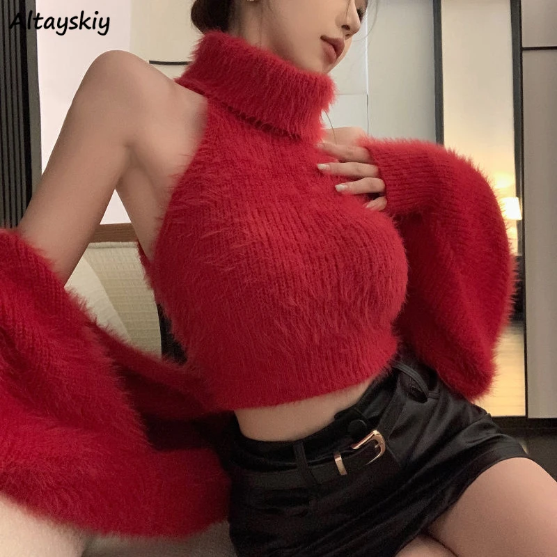 

Women Sets Knitted Cardigans Tanks Turtleneck Fashion Sexy Shawl High Street Designed Slouchy Streetwear Sweater Famous Lady