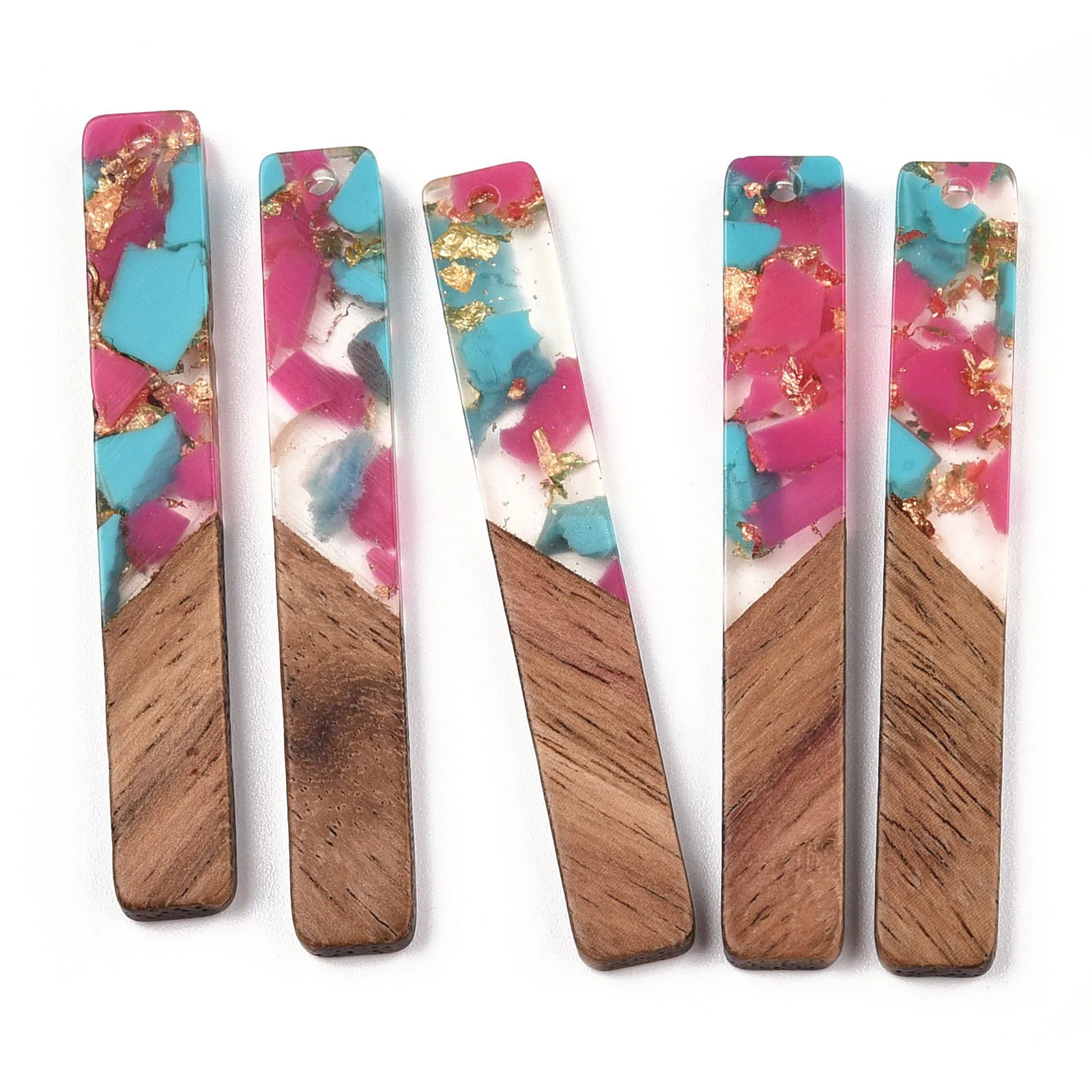 100pcs Transparent Resin Walnut Wood Big Pendants Strip Rectangle Charms for DIY Earrings Necklace Jewelry Making