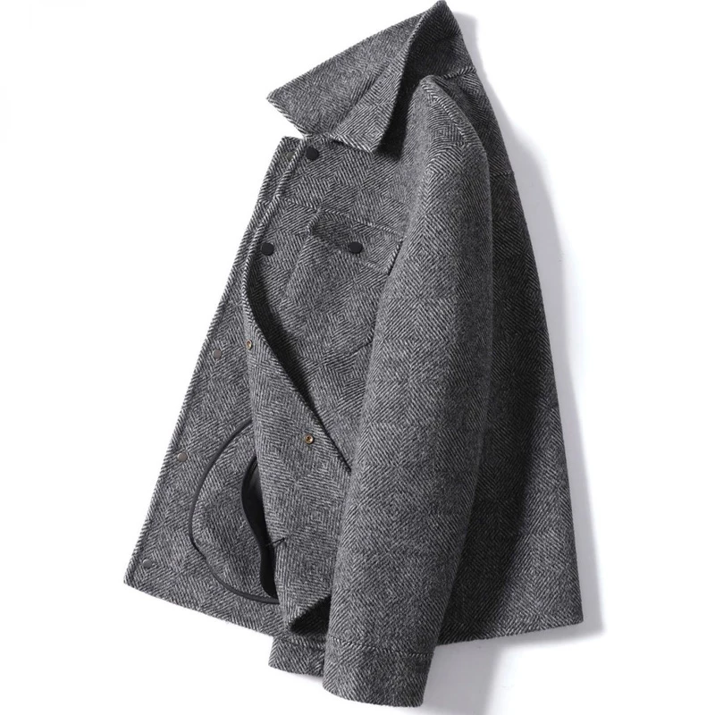 Double Sided Cashmere Jacket Man Sheep Suit Mens Casual Blazer Fashion Cargo Wool Coat Short Cashmere Jackets For Men Blazer 4