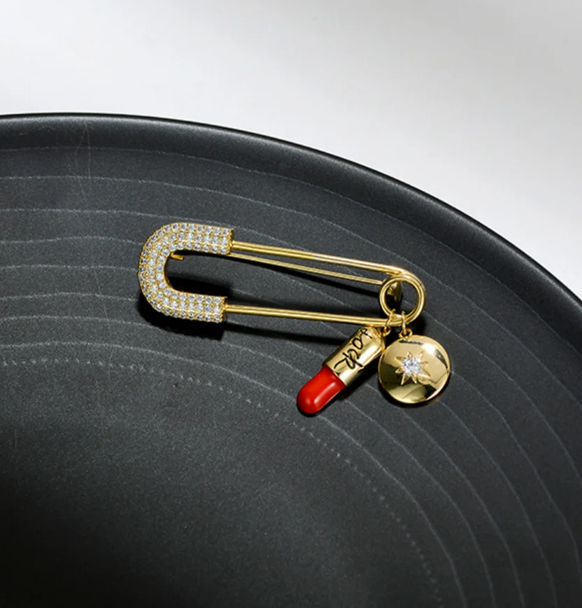 2023 new trend Suit pin shape copper inlaid Zircon Pendant Lapel pins Brooch fashion jewelry for women