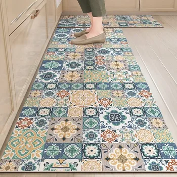 VIKAMA Tappetini da cucina resistenti all'olio e all'acqua, lavabili per la casa, tappeti lunghi e resistenti allo sporco in velluto di cristallo, decorazioni per la casa 1