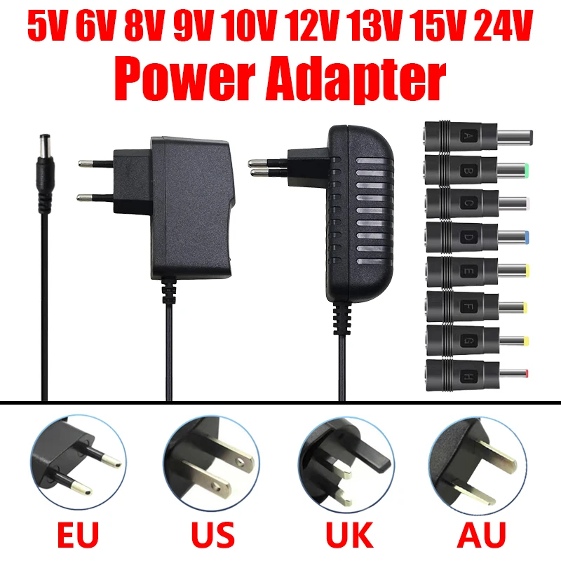 อะแดปเตอร์แปลงไฟ 12V 24V AC 220V 110V เป็น DC 5V 6V 8V 9V 12V 13V 15V 24V พร้อมหัวปลั๊ก 8 แบบ 1