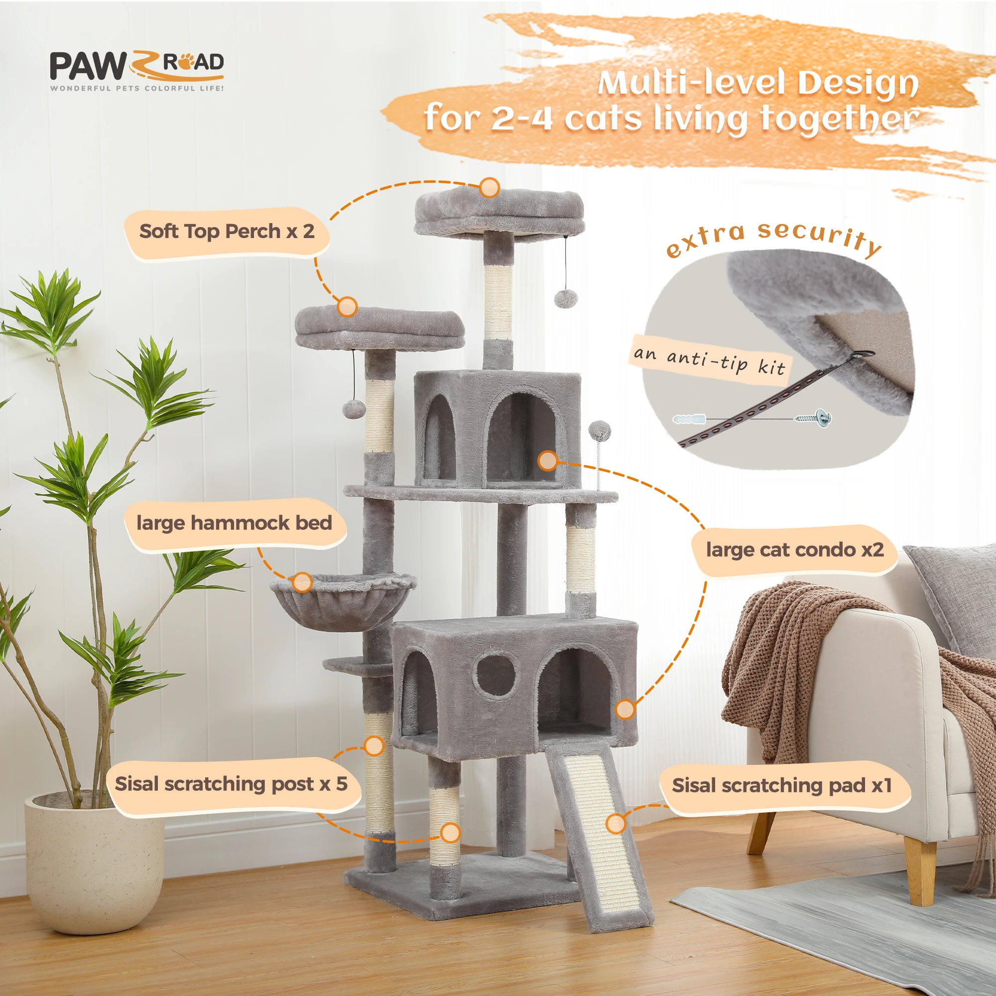 63.8 inch Cat Tower for Indoor Cats Modern Cute Cat 3 63.8 inch Cat Tower for Indoor Cats Modern Cute Cat 3