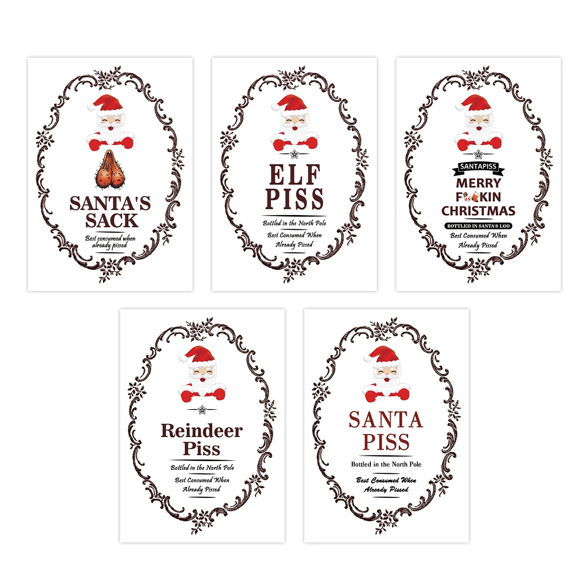 5-Pack Funny Santa Claus Christmas Wine Bottle Stickers – Self-Adhesive Holiday Wine La... - SKU SWBS1640 - UGI Packaging