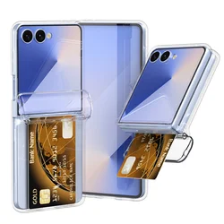 Luxury Frosted Skin Feel Foldable Phone Case with Card Wallet Holder and Hinge Full - Protect Slim Cover - Galaxy Z Flip 8 (Transparent)