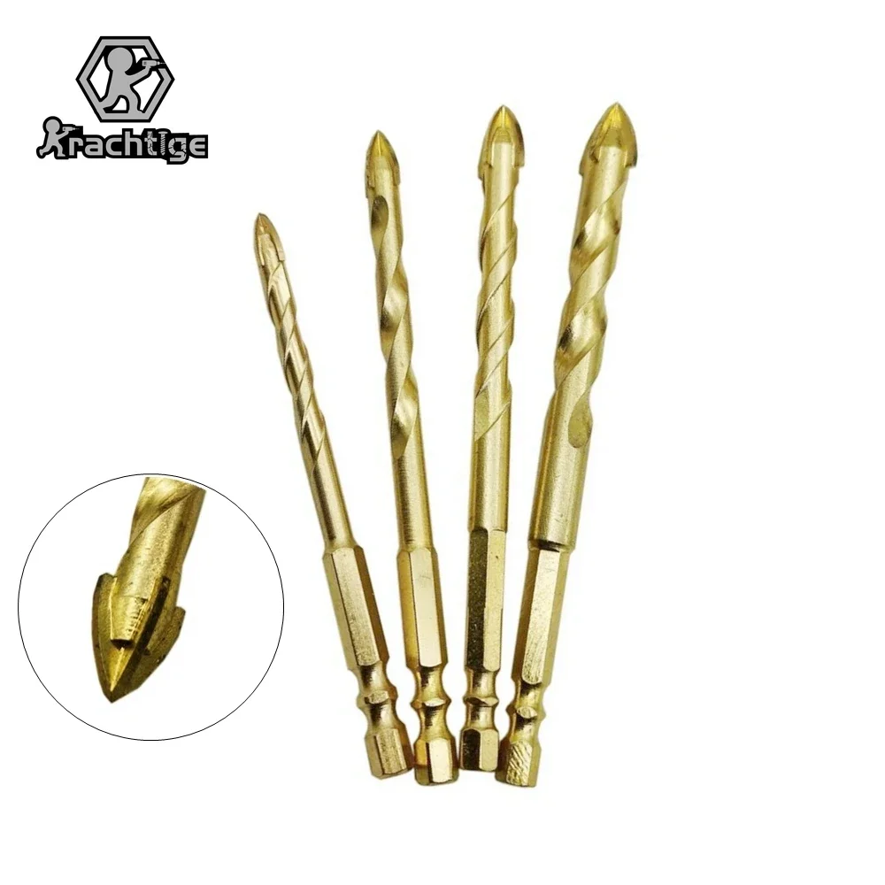 

4Pcs 1/4" Hex 6mm 8mm 10mm 12mm Lengthened Glass Drill Bits Set Electrophoretic Gold Process Coated for Power Tools
