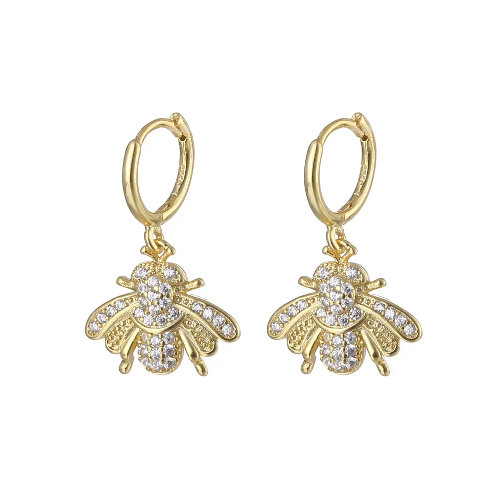 1pai Rpaved Clear CZ Zircon Bee Shaped Hoop Cute Drop Exquisite Earring Fashion Jewelry Pendientes Girl Gifts