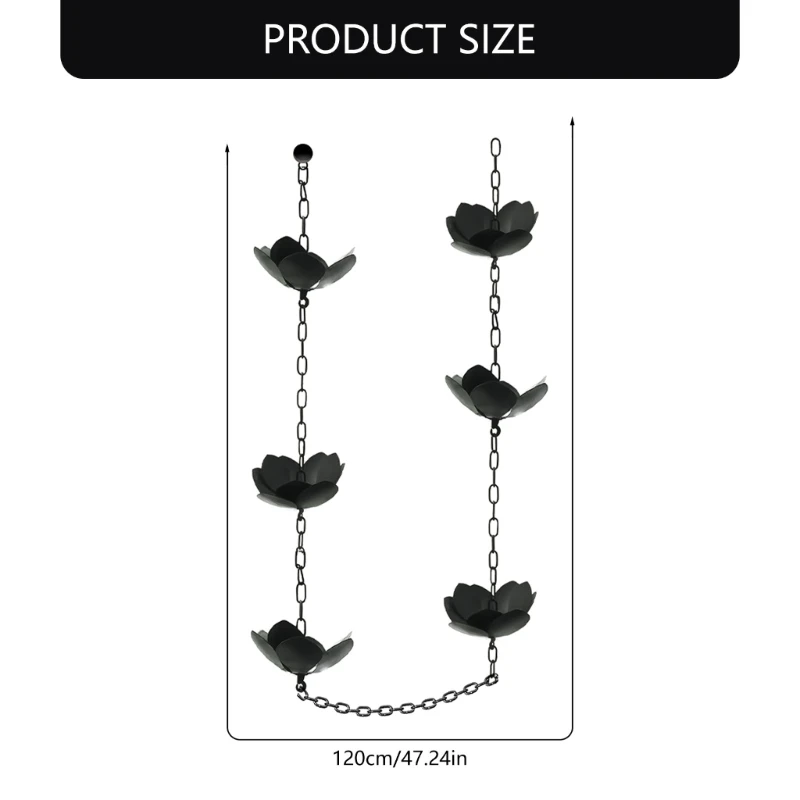Flower Rain Chain Iron Flower Cups Rain Chain for Gutters Eaves Drainage Outdoor Decors Adjustable Catcher