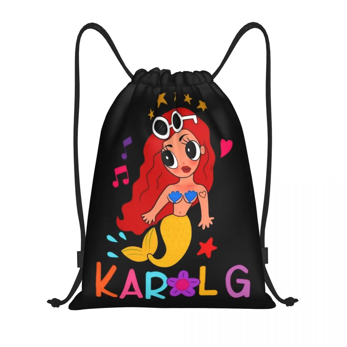 

Karol G Mermaid Drawstring Backpack Sports Gym Sackpack Water Resistant Bichota Season String Bags for Hiking