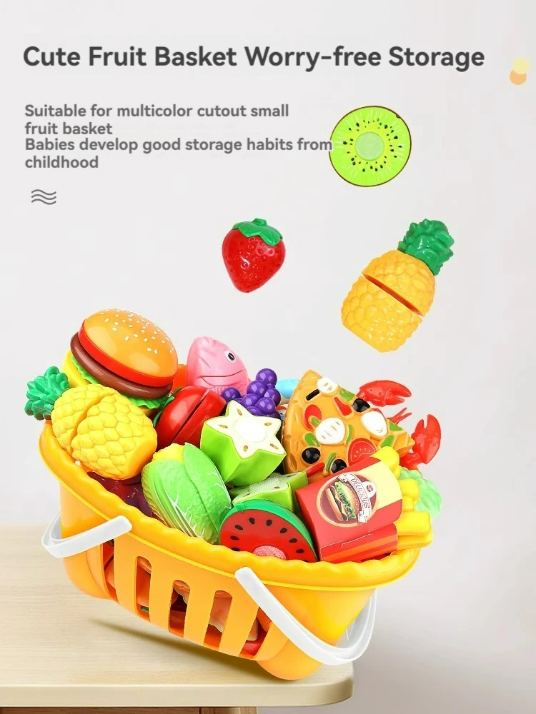 67 PCS Set Kitchen Play House Toys for Kids Simulation Basket Fruit Vegetable Food Cutting Game Montessori Educational Girls Toy 3