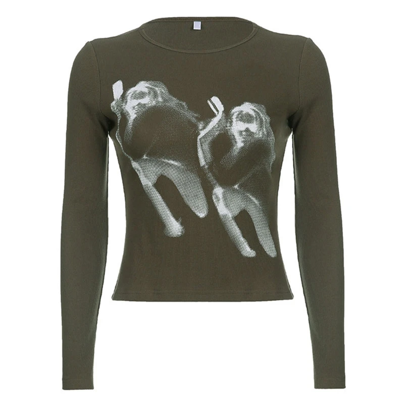 

MXMA Women Crew Neck Shirt Slim Long Sleeve Tees Fashion Pullover Casual Basic Tops