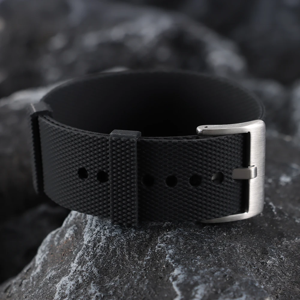 Premium Waterproof Silicone Rubber Watch Strap - Elastic Woven Pattern in Black, Blue, Grey, and Orange