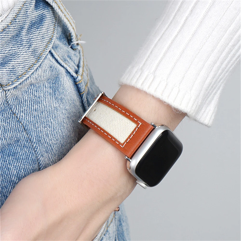 Women Luxury strap for Apple Watch Band 44mm 45mm 40mm-41mm Genuine Leather  Double tour Bracelet series 8 7 SE 6 5 4 Ultra 49mm - AliExpress