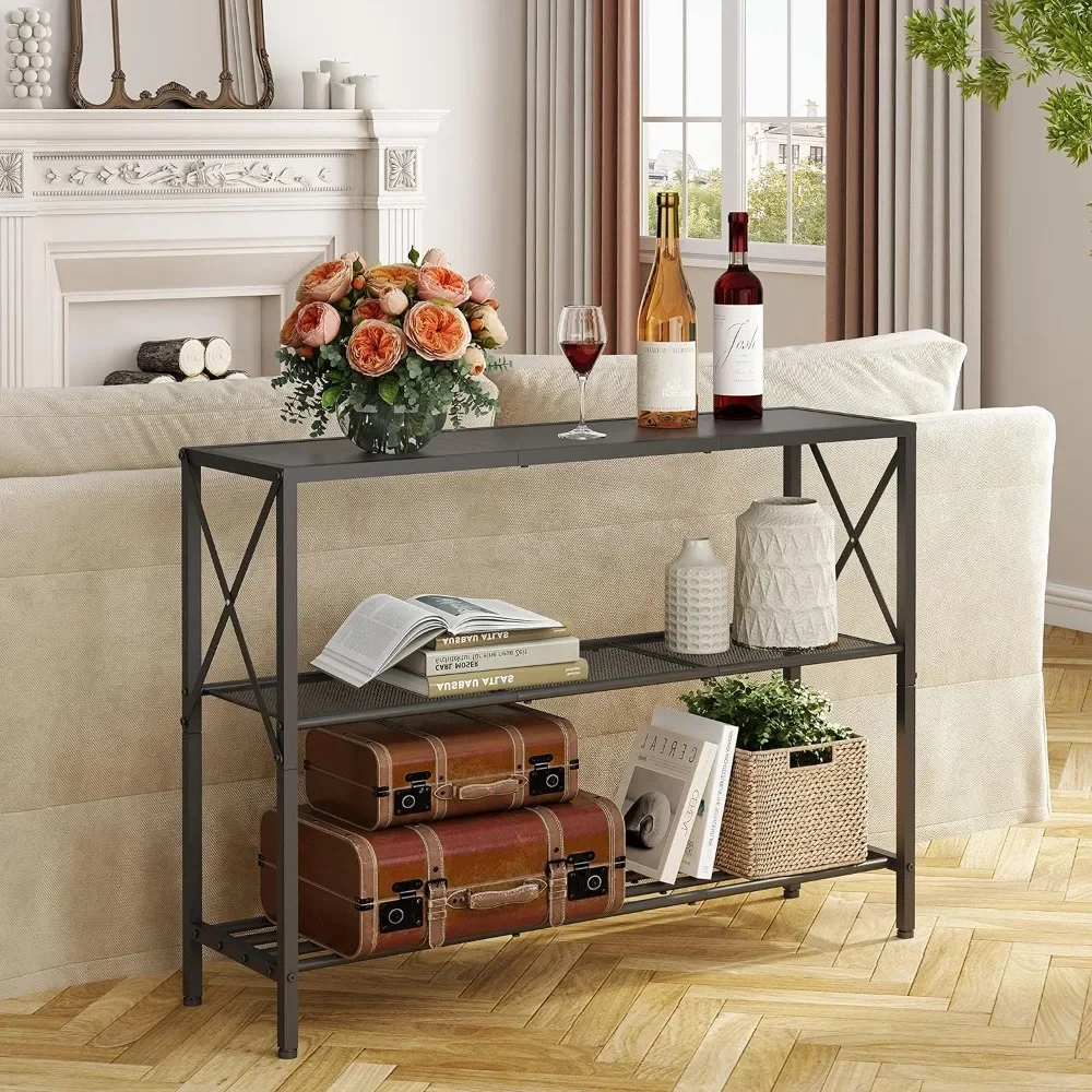 

Industrial Console Table, 3 Tier Entryway Table, Hallway Table, Narrow Sofa Table with Shelves, Entrance Table for Entryway,